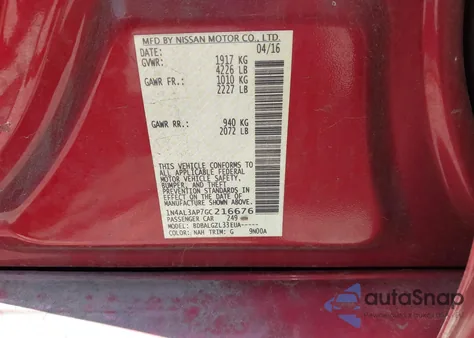 2016 Nissan Altima 2.5/2.5 S/2.5 Sl/2.5 Sr/2.5 Sv из США, поврежденный, VIN 1N4AL3AP7GC216676